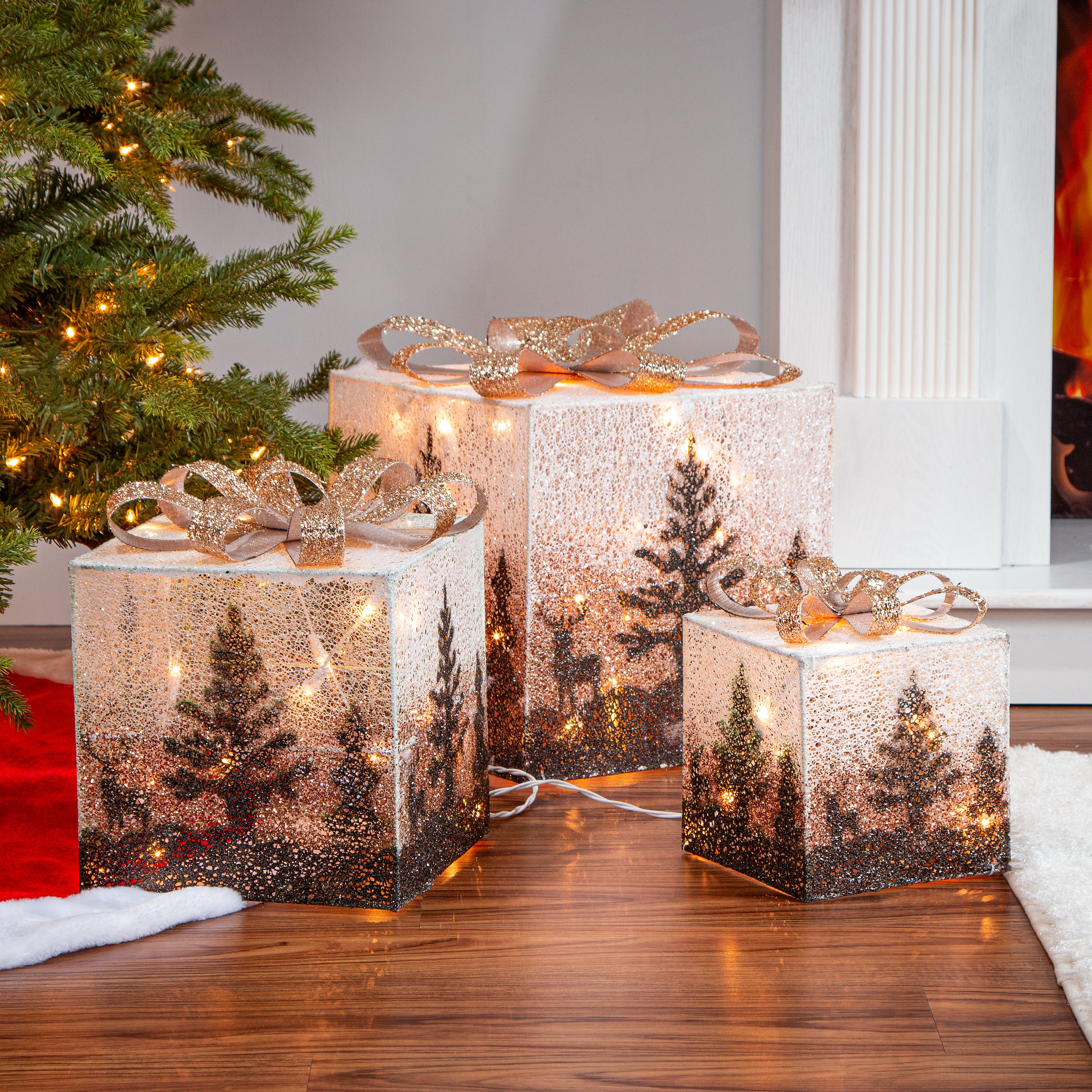 Set of 3 Holiday Vine Christmas Present LED Outdoor Yard Decor
